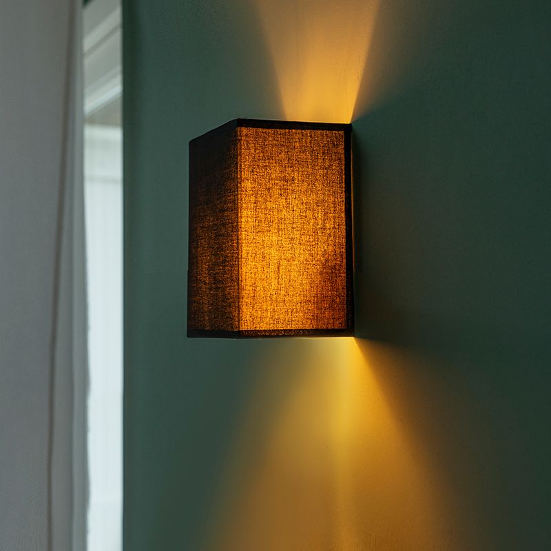 Landelijke wandlamp zwart met stoffen kap - Vete