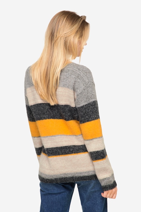 Pullover, Ringelstrick, Wollanteil, Rundhals, Langarm