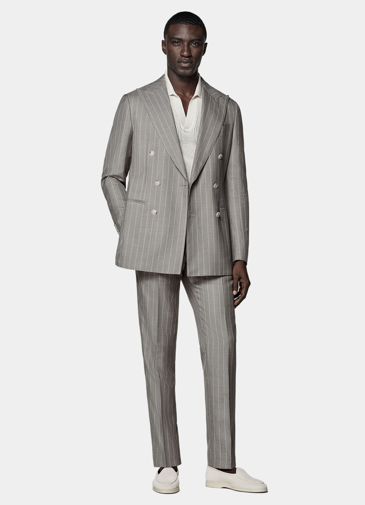 Costume Havana coupe Tailored taupe à rayures