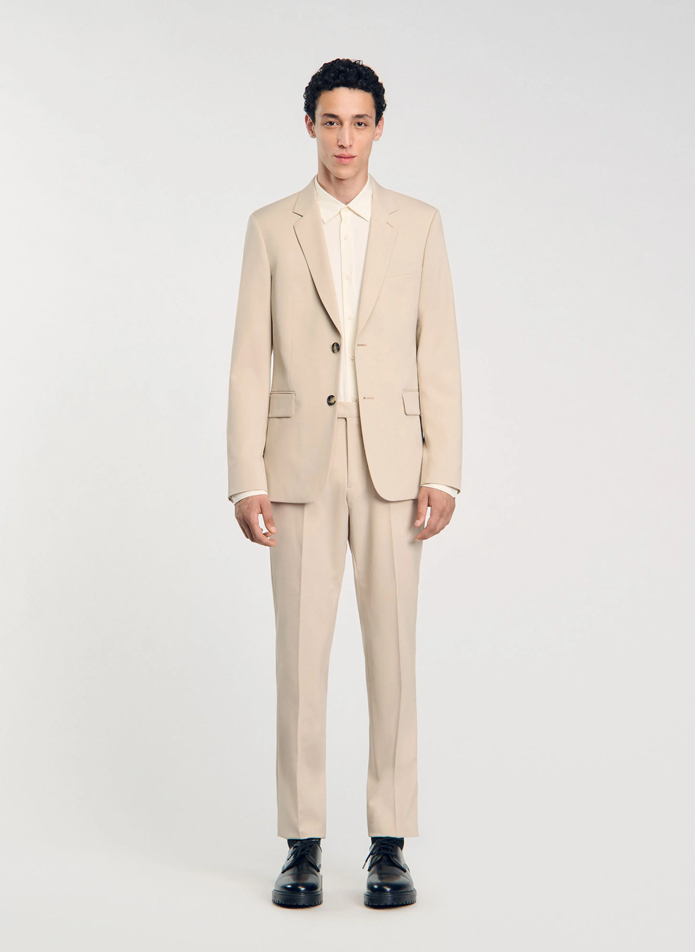 Veste de costume col tailleur en laine mélangée | Beige