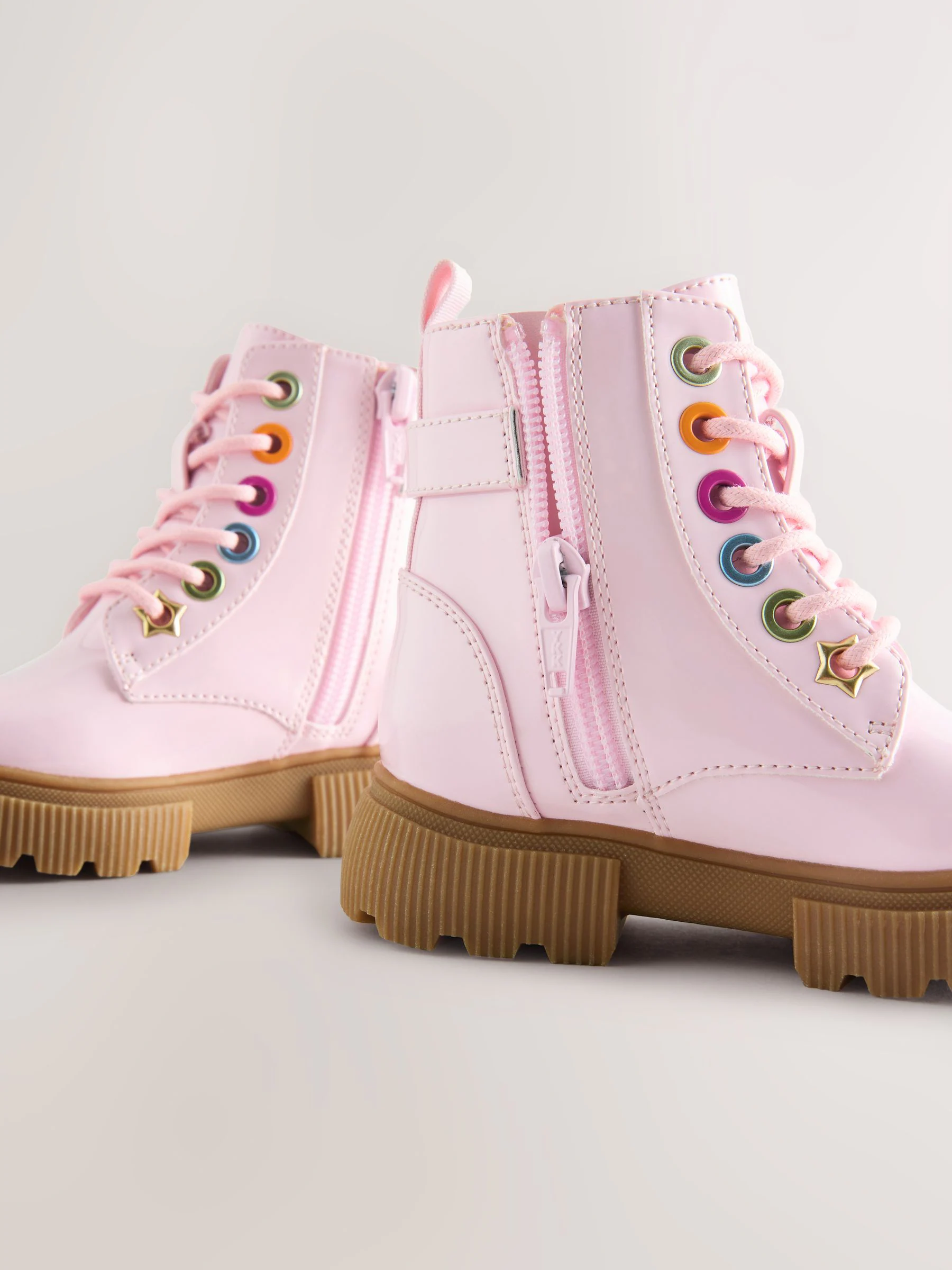 Roze - Little Bird by Jools Oliver regenboog veterlaarzen met dikke zool