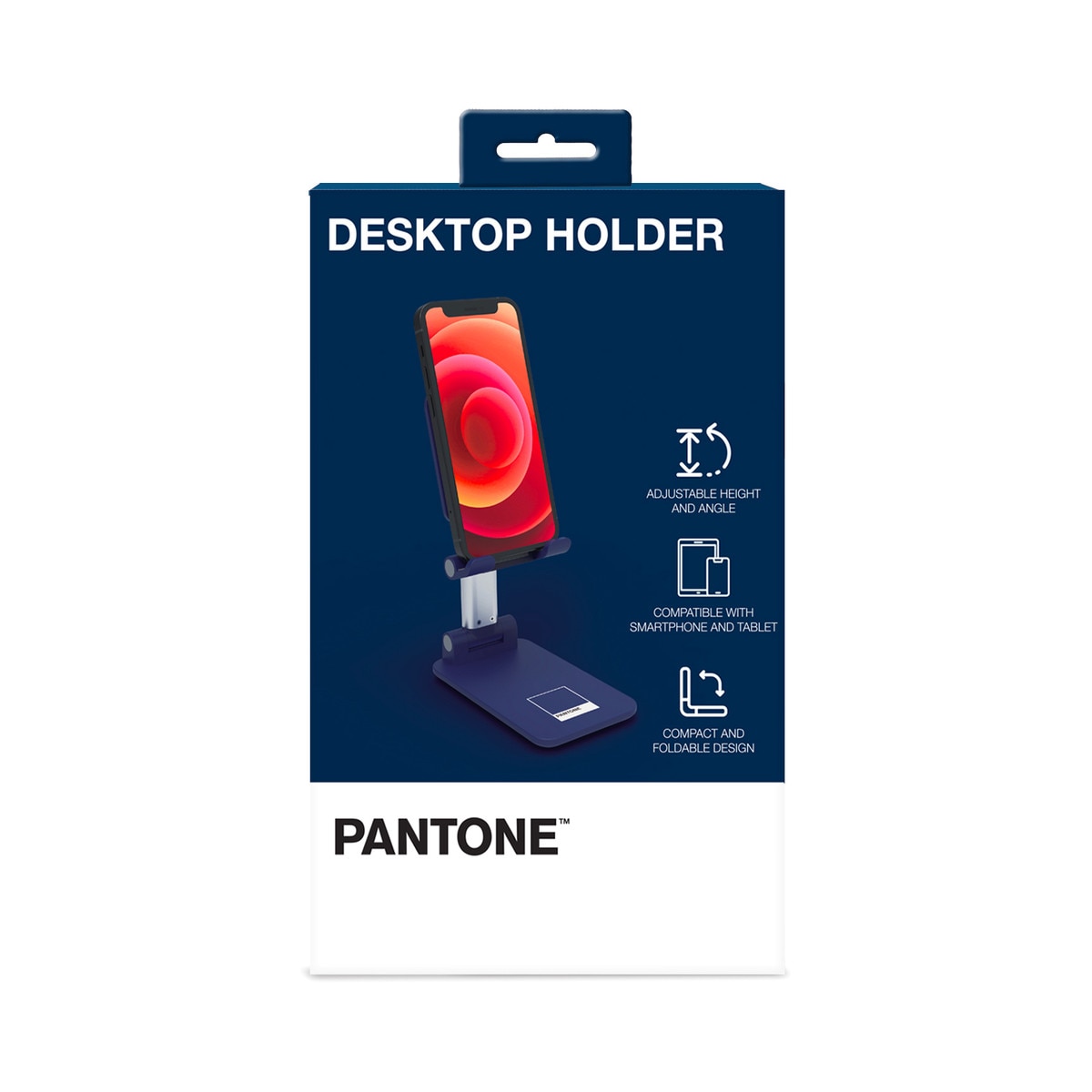 PANTONE Desktop Halterung Mobilgeraete navy | Universeller und rutschfester Halterungskopf |für Smartphones und Tablets bis zu 12'' | Robuster Sockel und stabiler Ständer
