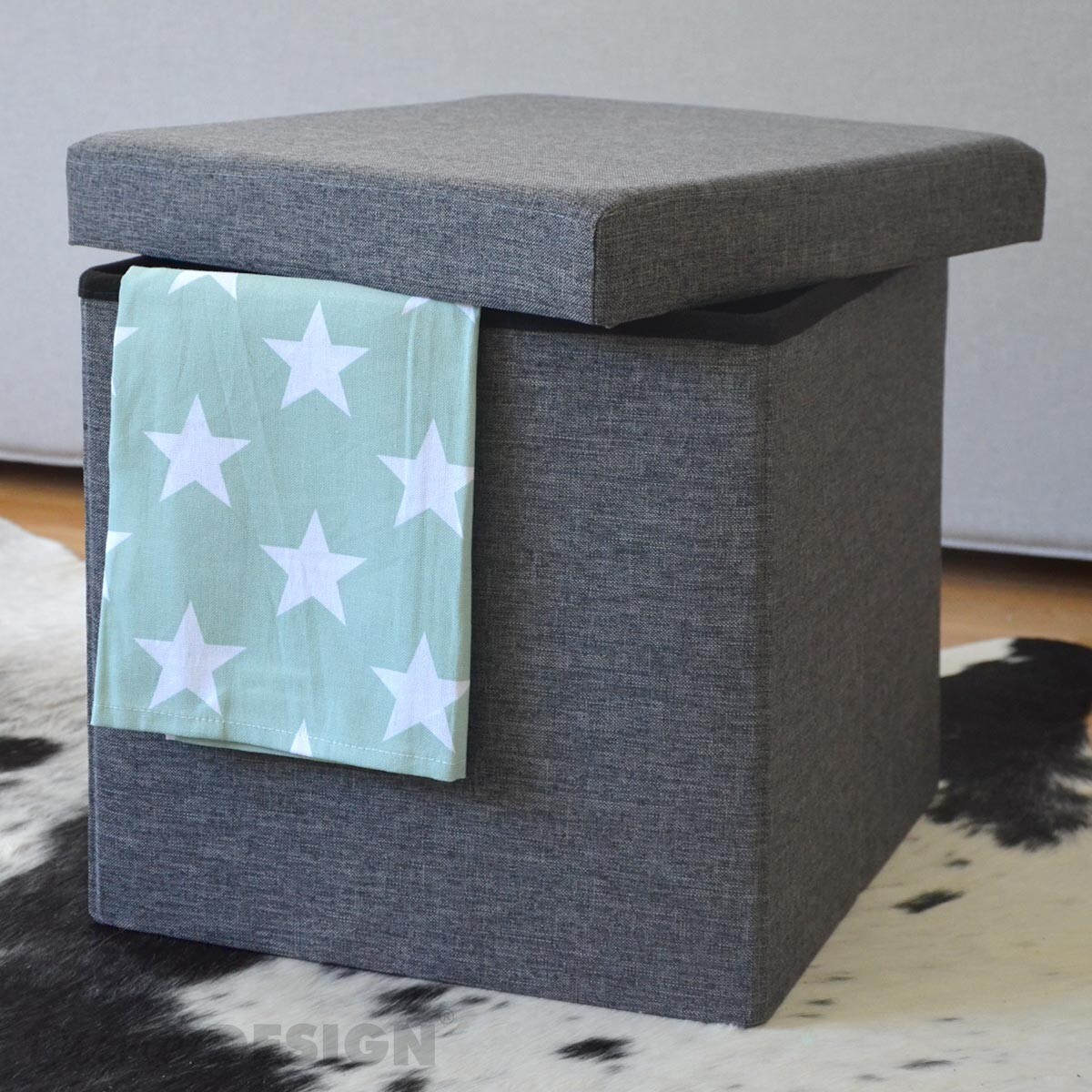 DuneDesign Faltbarer Sitzhocker 38cm Fußhocker Polsterhocker mit ca 42L Stauraum Sitzwürfel Sitzkast