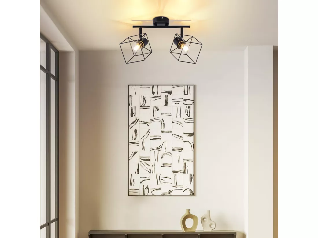 NETTLIFE Spot de plafond noir E14 plafonnier orientable à 350° vintage métal orientable sans ampoule chambre