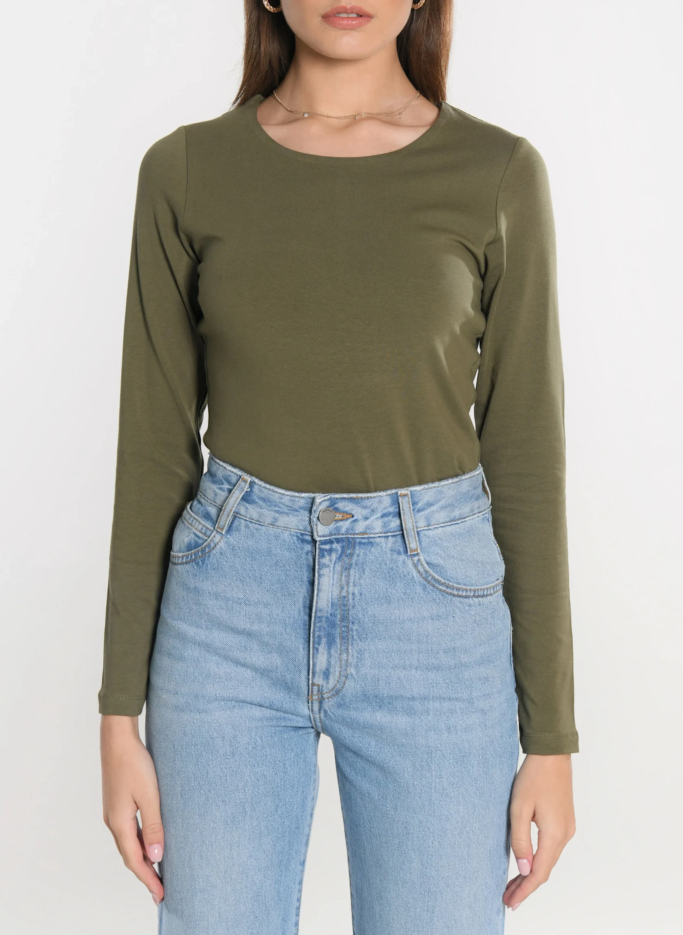 CURT - Tee-shirt cintré col rond en coton stretch | Kaki