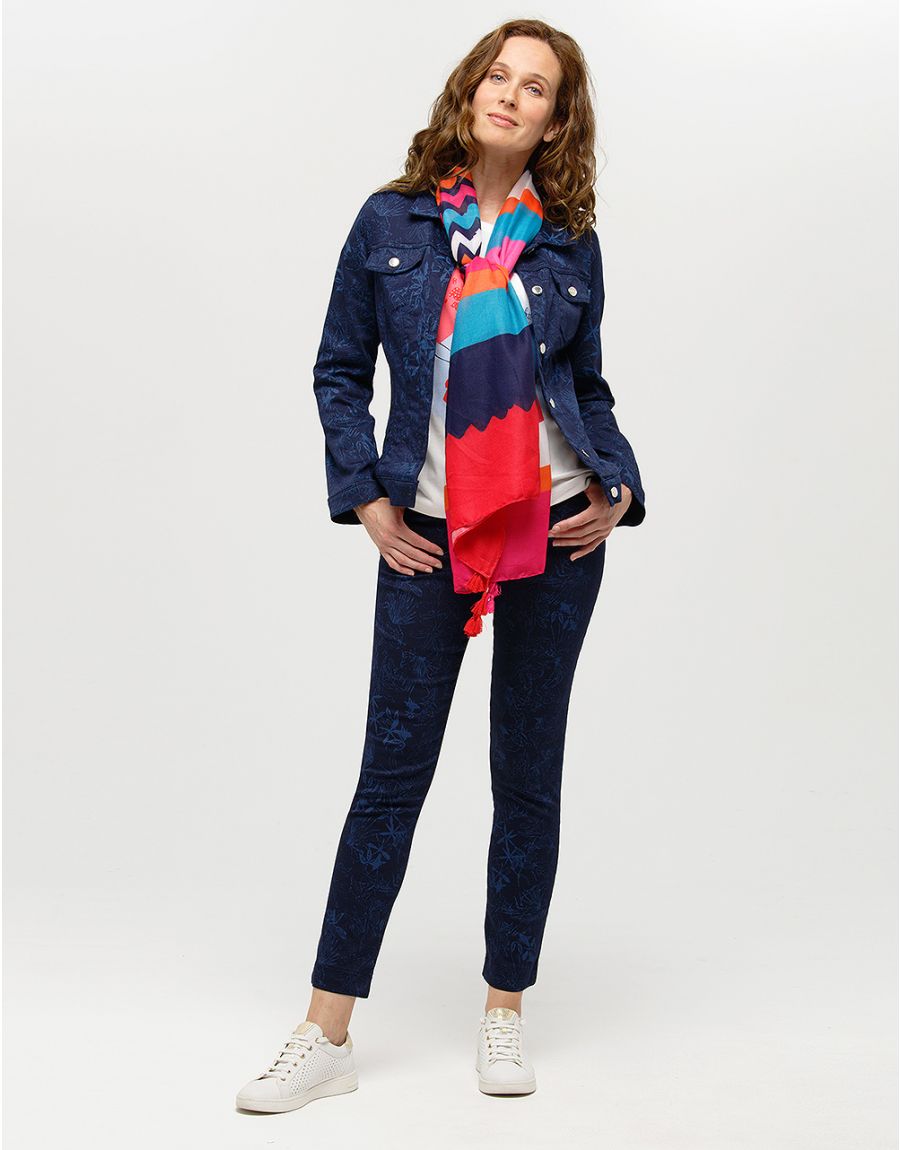 Veste jean bleu fleurs