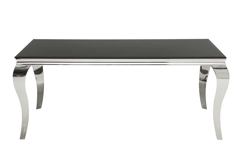 Eleganter Design Esstisch MODERN BAROCK 180cm schwarz Edelstahl Opalglas Tischplatte