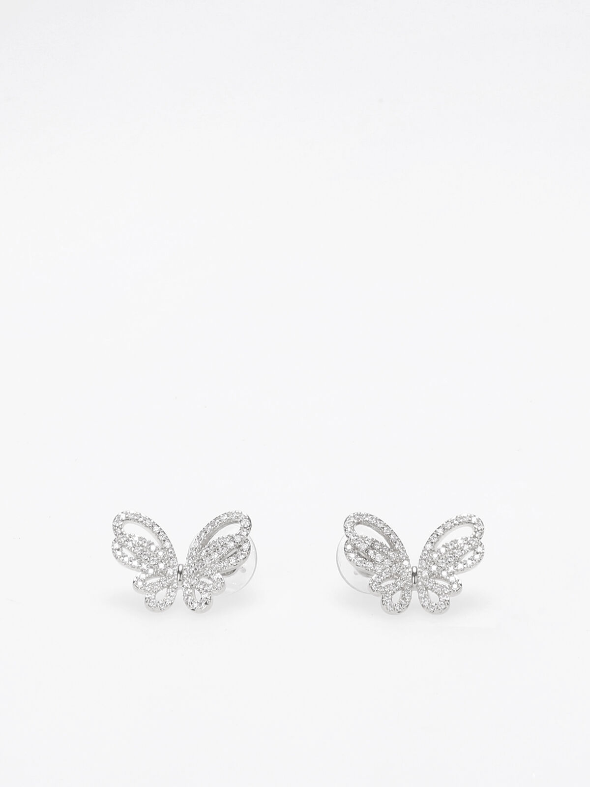 Boucles d'oreilles papillons à strass- Argenté