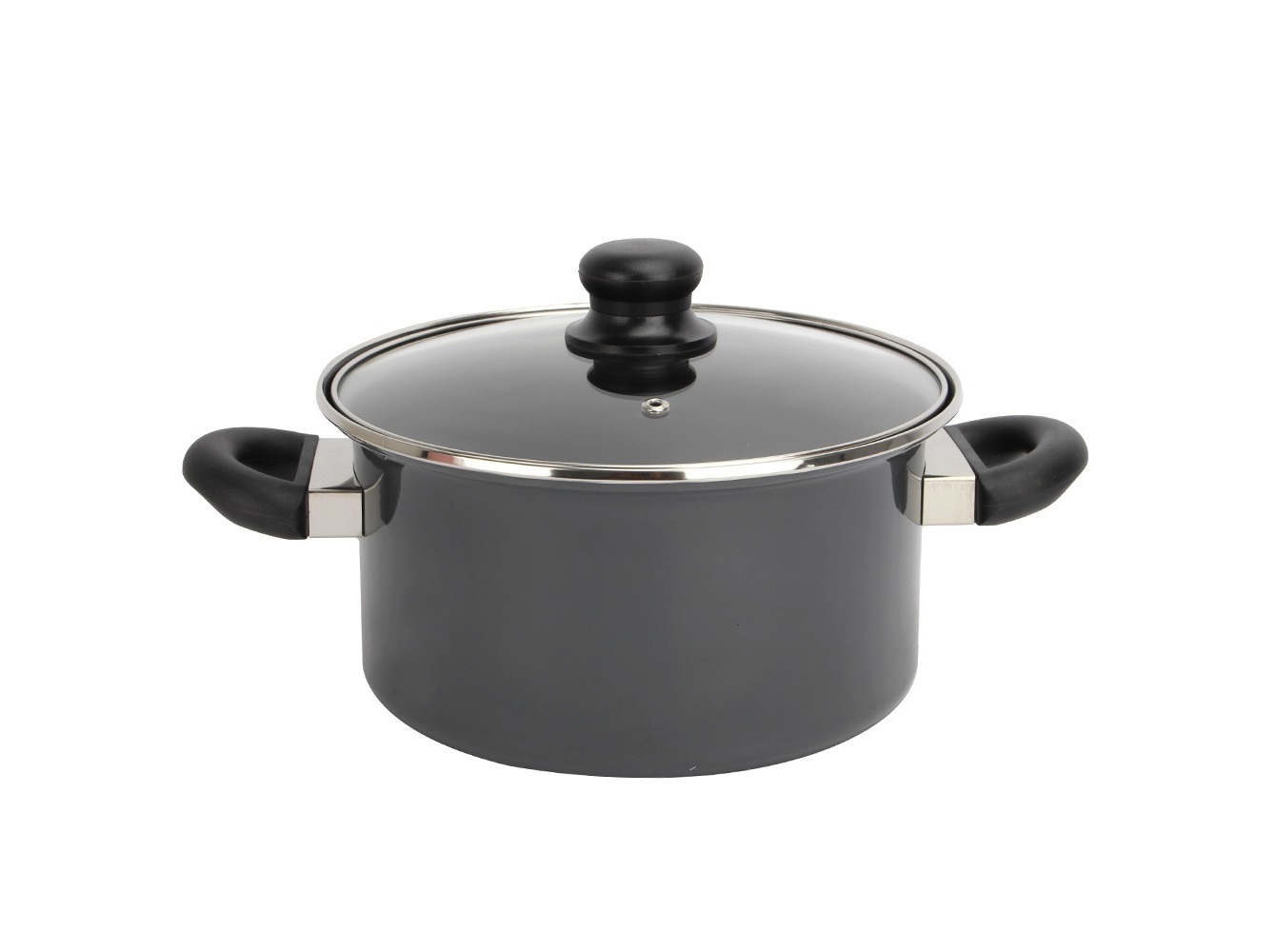 CAÇAROLA TAMPA VIDRO ACTUEL AÇO ESMALTADO PRETO 24CM