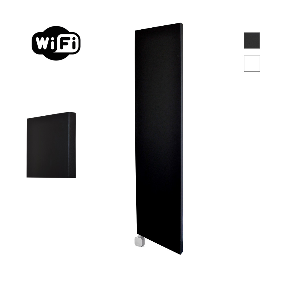 Sanicare Carini Denso elektrische Wifi radiator 180x40cm mat zwart met thermostaat chroom linksonder