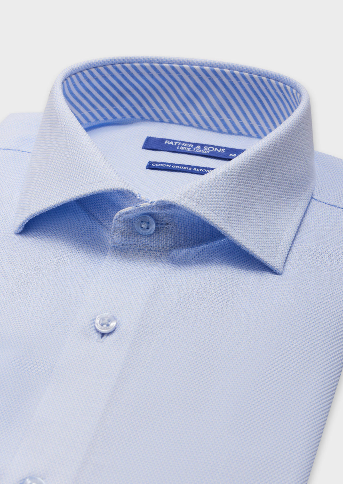 Chemise habillée non-iron Regular en coton façonné blanc à motif fantaisie bleu ciel
