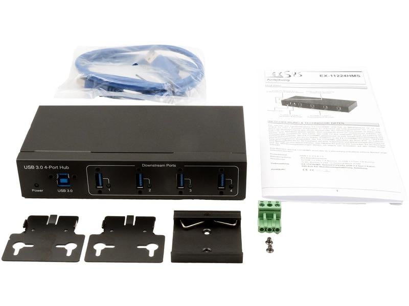 Exsys USB-Hub EX-11224HMVS 4-Port USB 3.0 HUB für Tisch, Wand- und DIN-Rail Montage