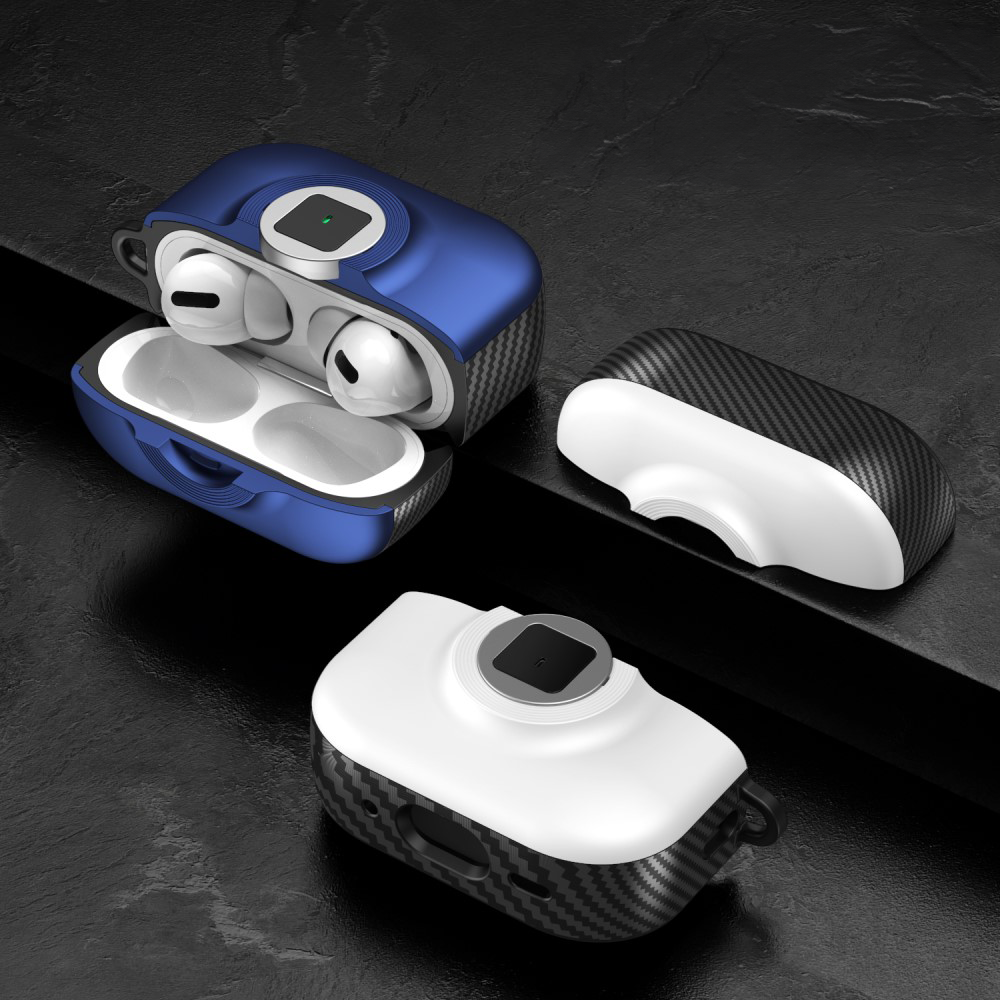 AirPods 4 Hybrid Hardcase Schutzhülle mit Verschluss   Karabinerhaken - Blau