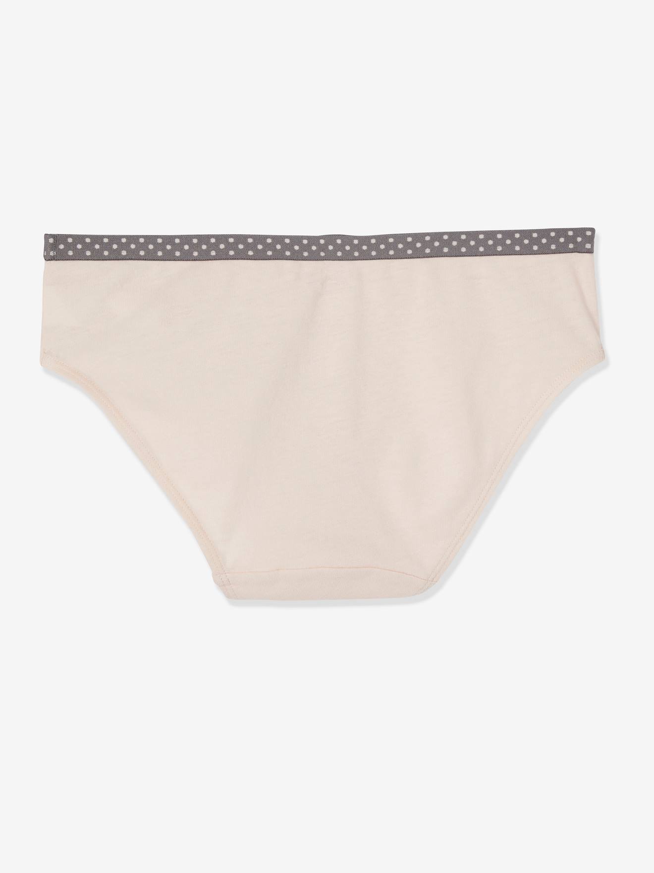 Conjunto de 3 calcinhas infantis, rosa claro lisas com estampas.