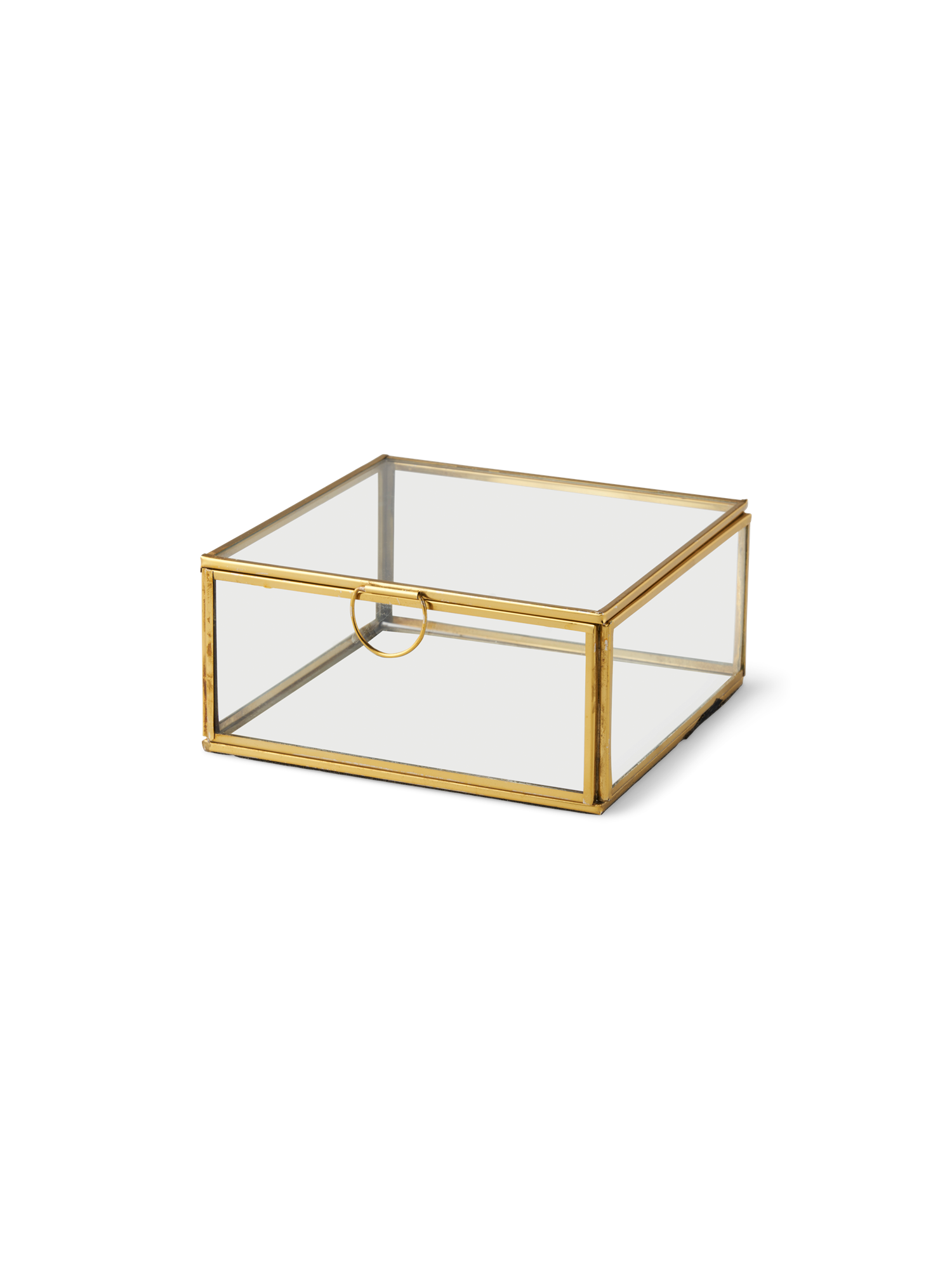 Smykkeskrin | Glas/messing. 14,5 x 14,5 x 6,7 cm. | Brass
