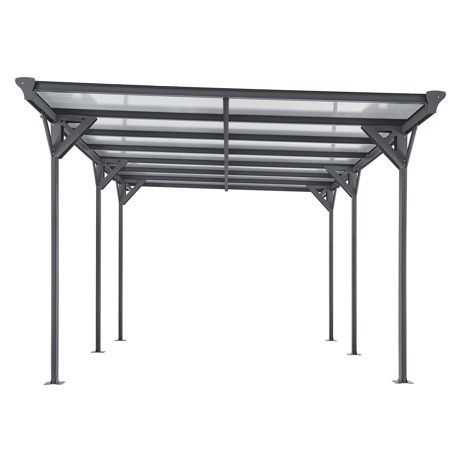 Juskys Carport mit Flachdach 5x3 m – freistehende Überdachung aus Aluminium mit Doppelstegplatten