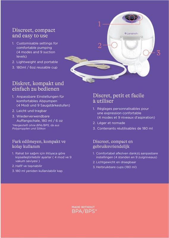 Lansinoh - Elektrische Borstkolf - Discreet - Lichtgewicht - 4 Instellingen