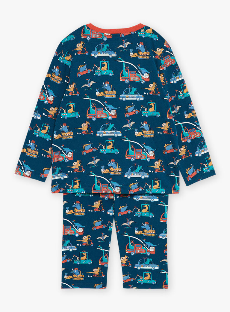 Pyjama bleu pétrole à imprimé dinosaures en jersey