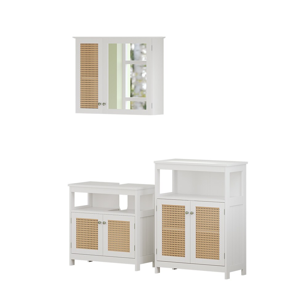 Vicco Badmöbel-Set Rosario, Weiß, moderne Serie, Badezimmer, dekorative Front, Spiegelschrank, Waschtischunterschrank, Sideboard