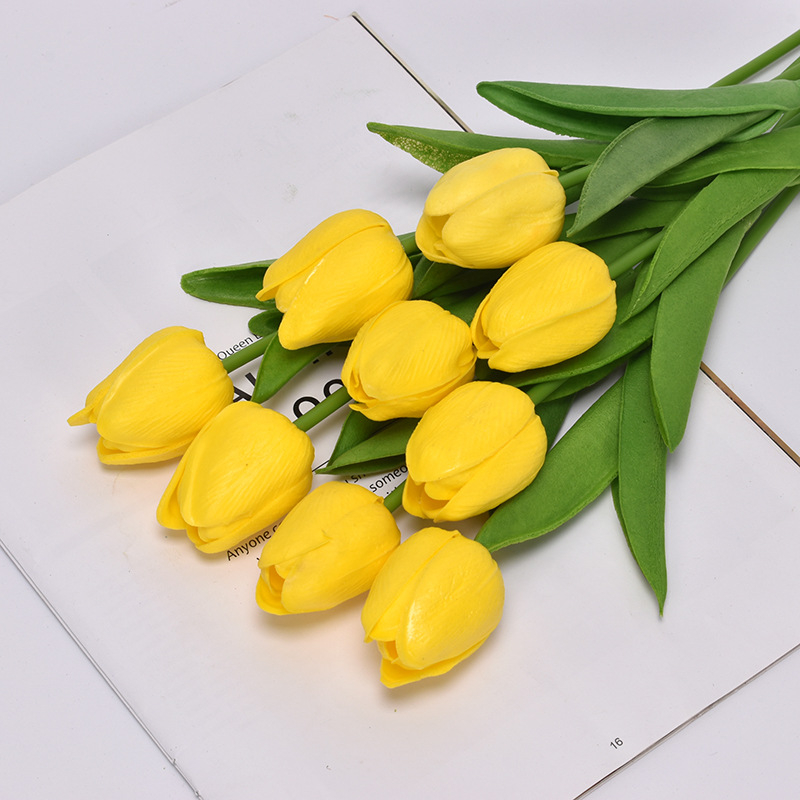 (10er Set) 35cm Deko Tulpen Kunstblumen Strauss - Gelb