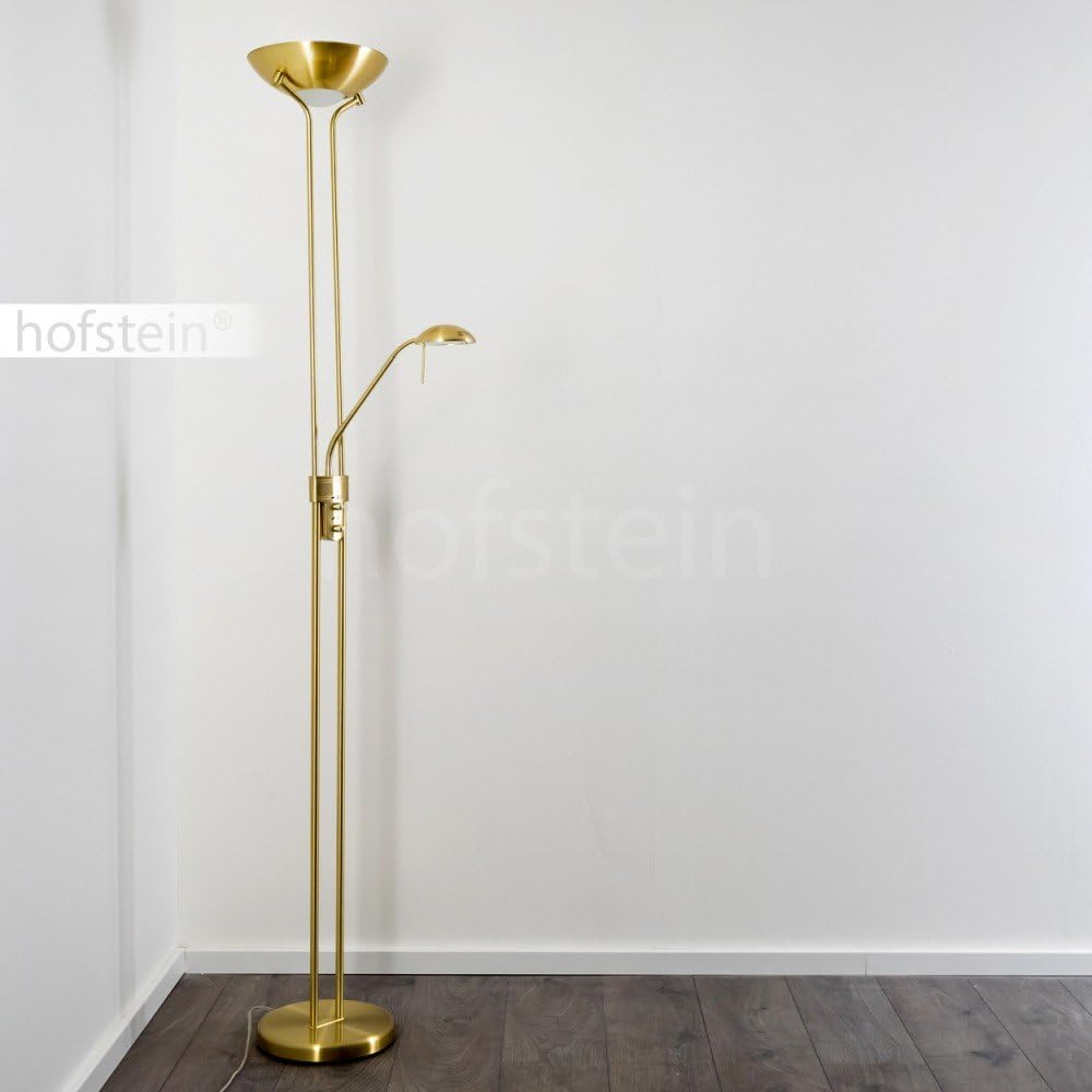 LED Stehlampe Rom aus Metall in Messing, dimmbare Stehleuchte Drehdimmer am Gehäuse, 1 x 18 Watt, 1600 Lumen u. 1 x 5 Watt, 480 Lumen, 3000 Kelvin (warmweiß), Deckenfluter mit verstellbarem Lesearm