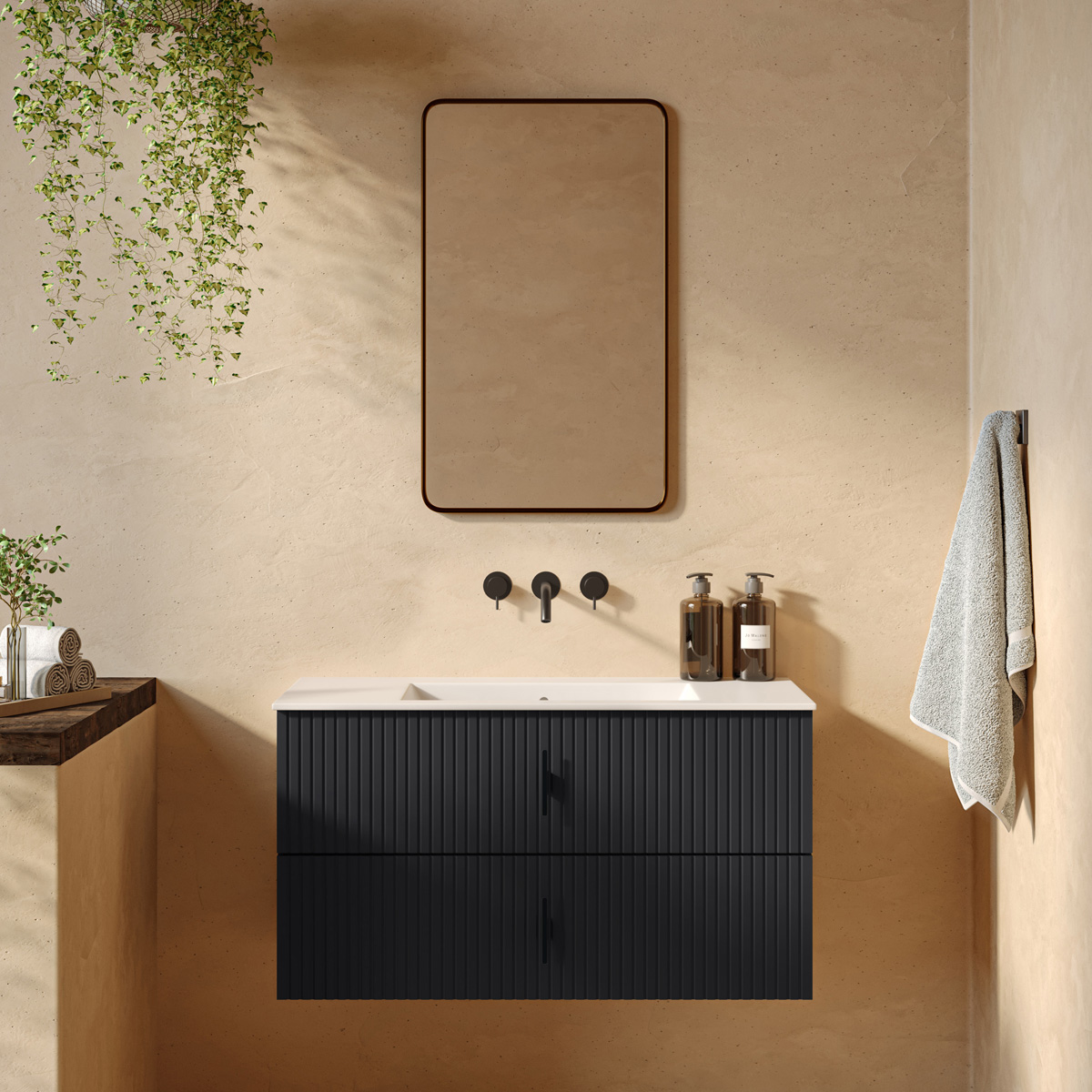 Muebles Raya onderkast ribbelfront 100cm met 2 softclose lades antraciet mat