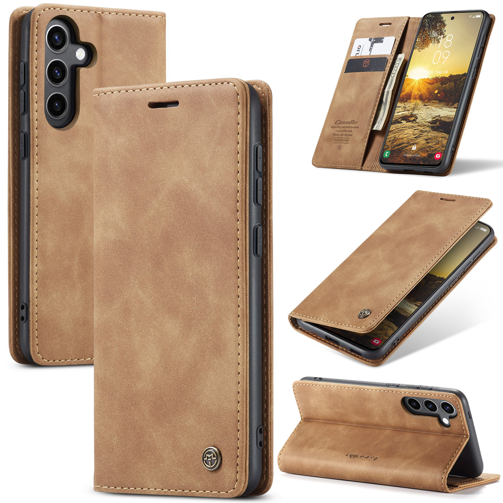 Samsung Galaxy S24 FE Leder Tasche Flip Wallet Etui mit Kartenfächern - Braun