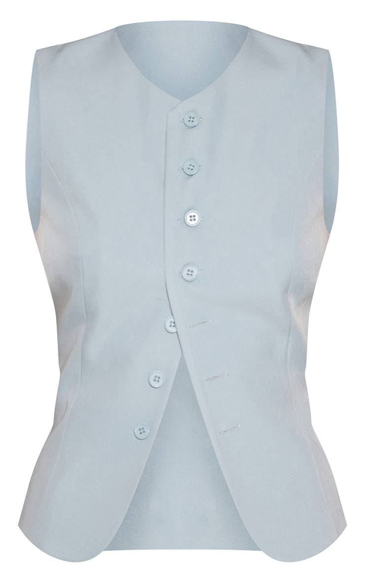 Bleu Poudré Gilet Ajusté Tissé Ensemble Coordonné