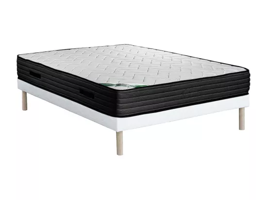 Ensemble 140 x 190 cm sommier tapissier + matelas mousse et coutil bambou ép.25cm - BERENDI de NATUREA