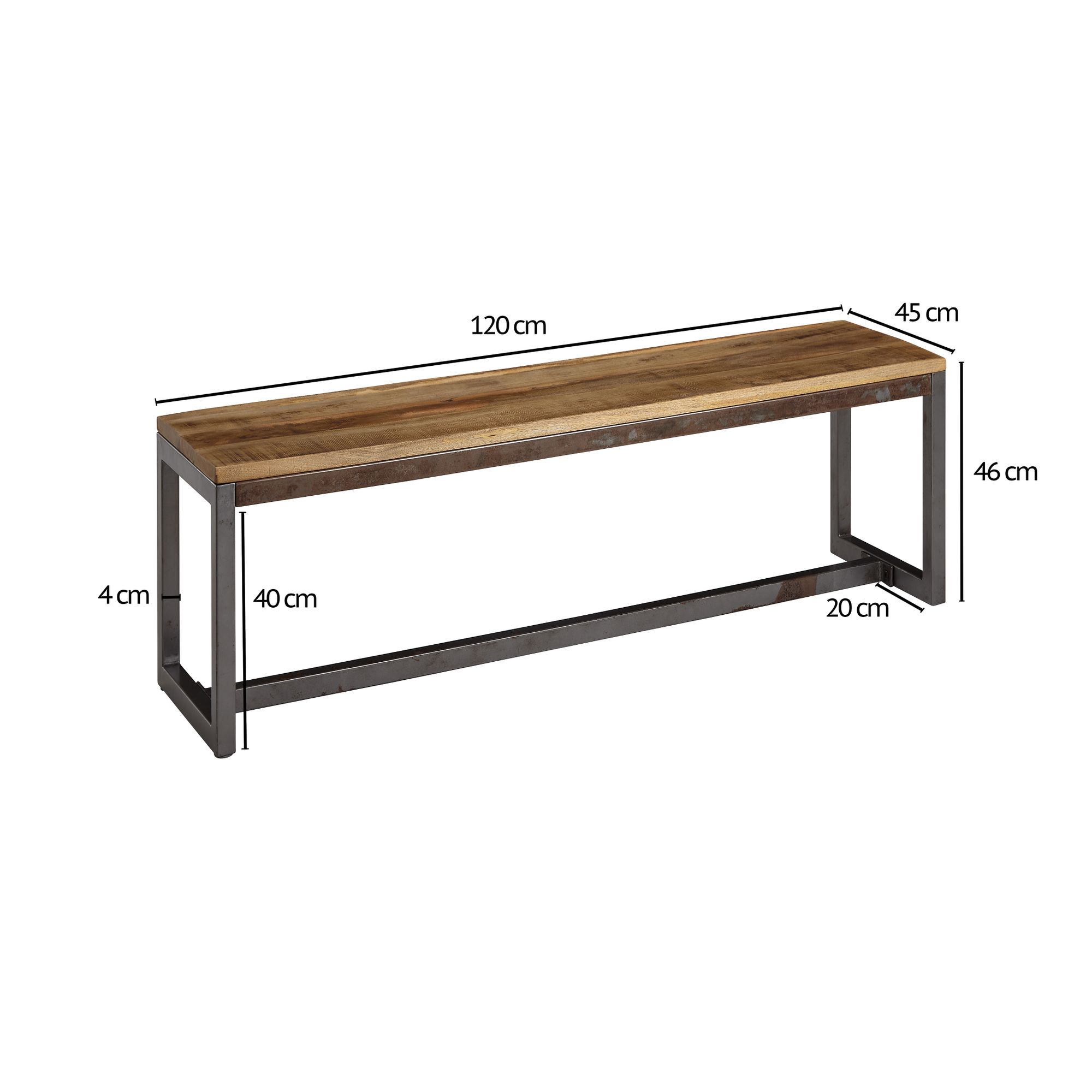 KADIMA DESIGN Vintage Esszimmerbank im Mangoholz-Stil mit Metallgestell, Stabil & Unikat