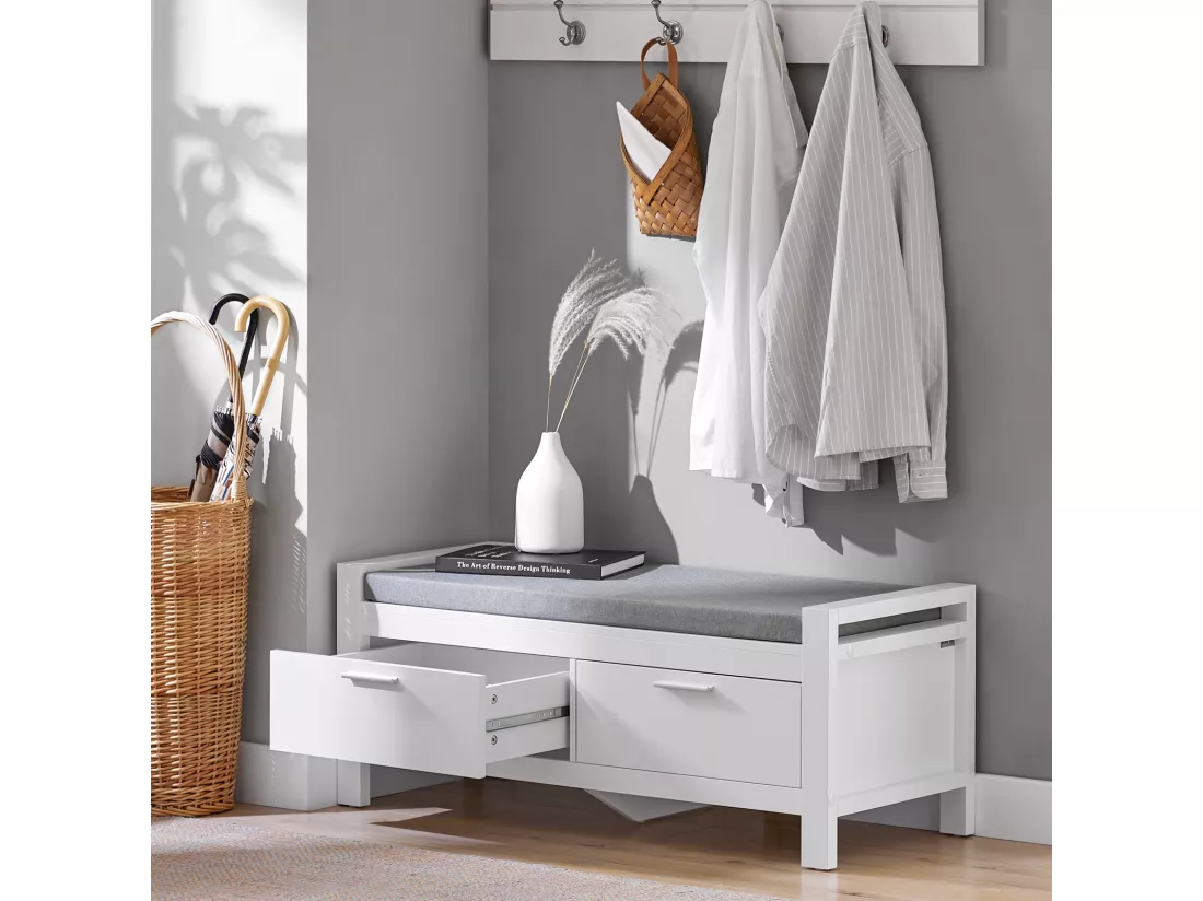Banc de Rangement à Chaussures avec Coussin Rembourré Commode à Chaussures Meuble d'entrée, FSR74-W