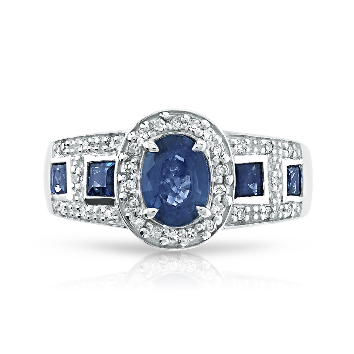 Bague or 750 blanc ovale saphirs et diamants