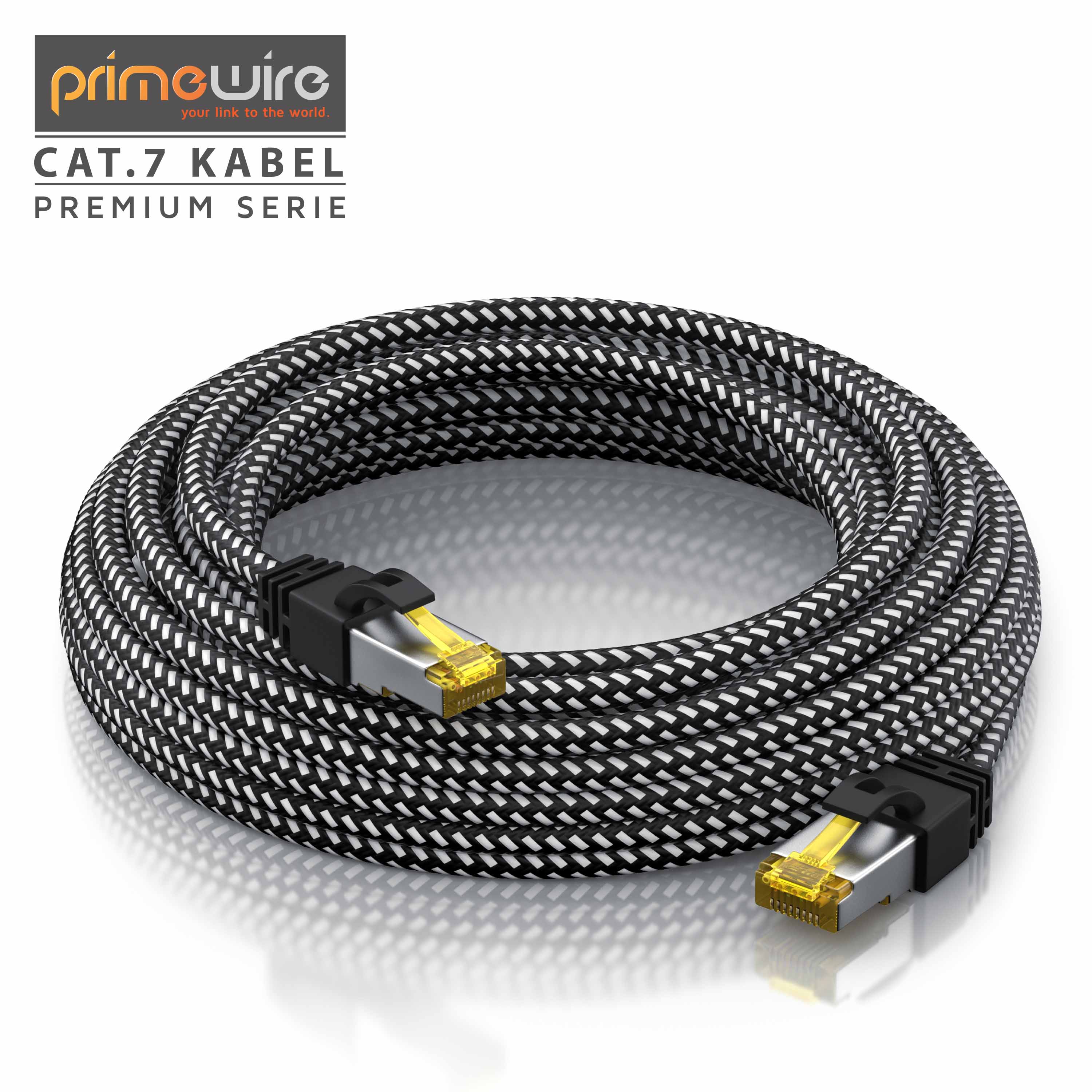 Primewire Patchkabel CAT 7 Rohkabel mit Baumwollummantelung- Gigabit Ethernet LAN Kabel - 10 Gbit/s - S/FTP PIMF Schirmung - Netzwerkkabel - 15m