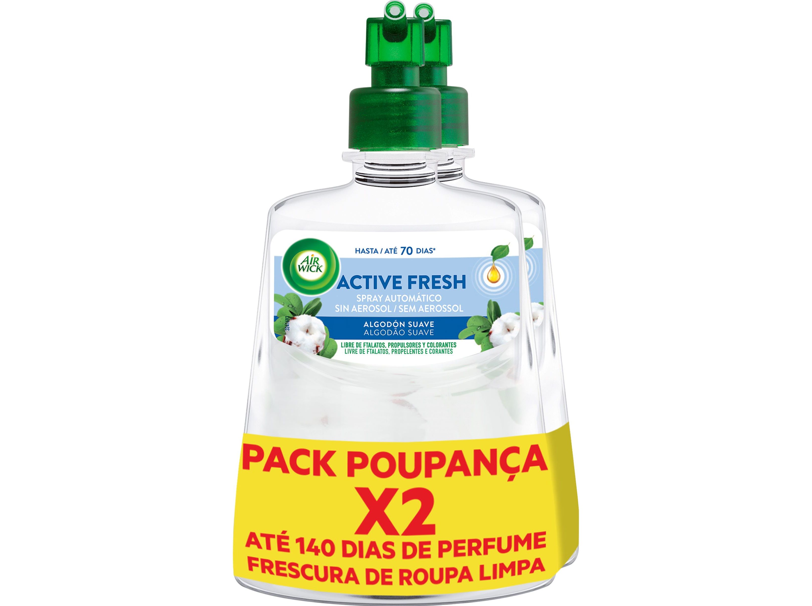 AMBIENTADOR ELÉCTRICO AIR WICK RECARGA ACTIVE FRESH ALGODAO 2X224 ML