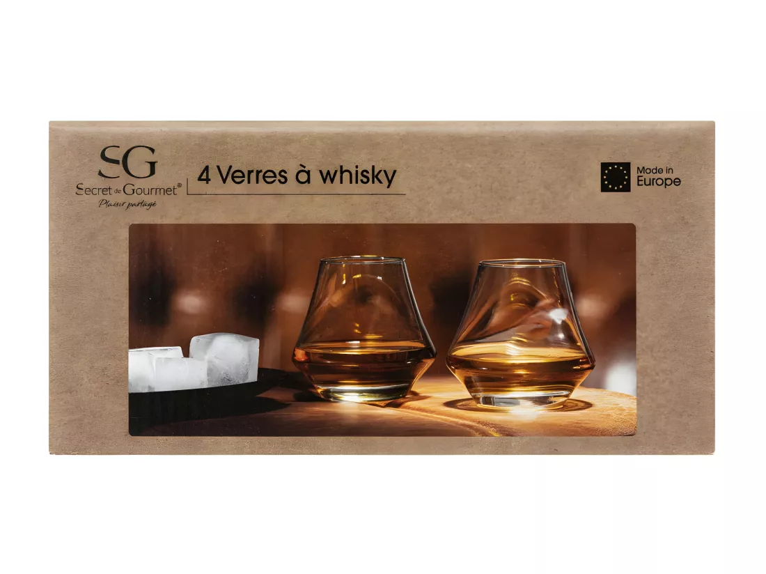 Lot de 4 verres à whisky - 29cl - Transparent - D 9 cm