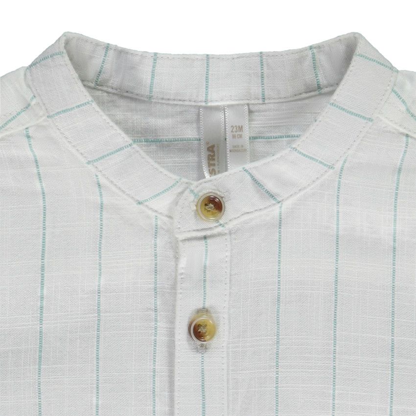 Chemise manches courtes rayée à col mao pour bébé garçon - Blanc