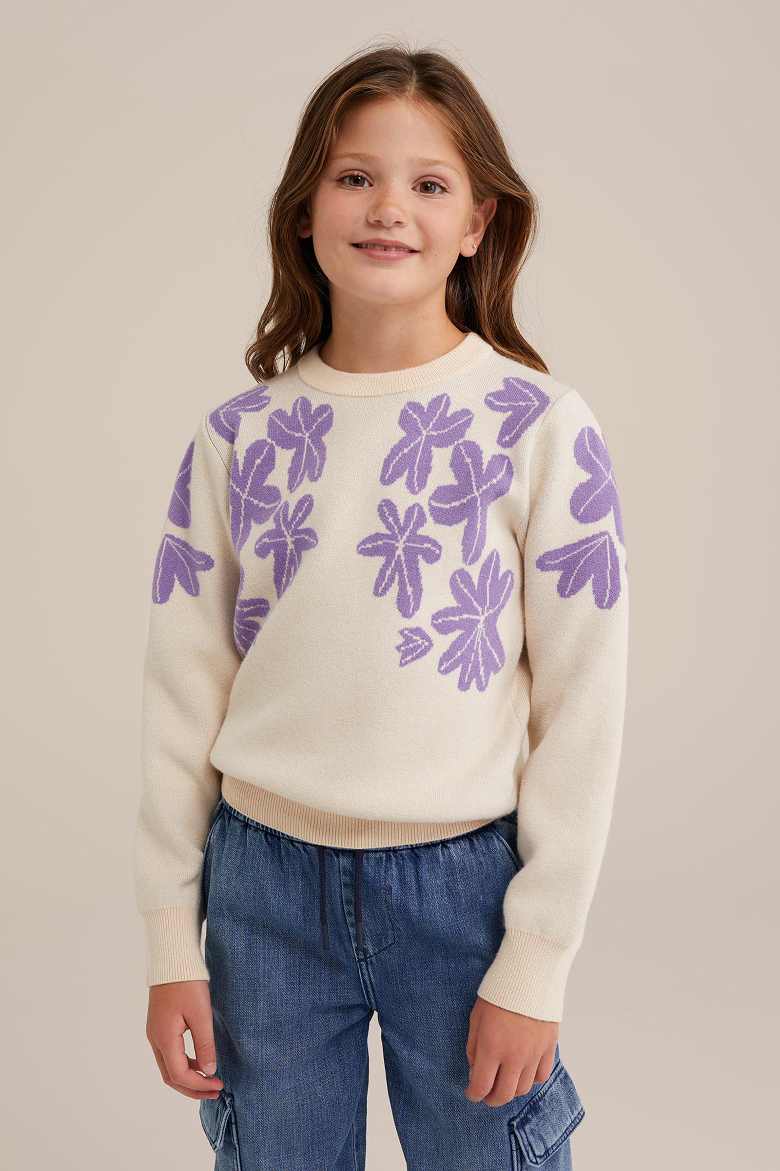 Meisjes gebreide trui met dessin WE Fashion Wit