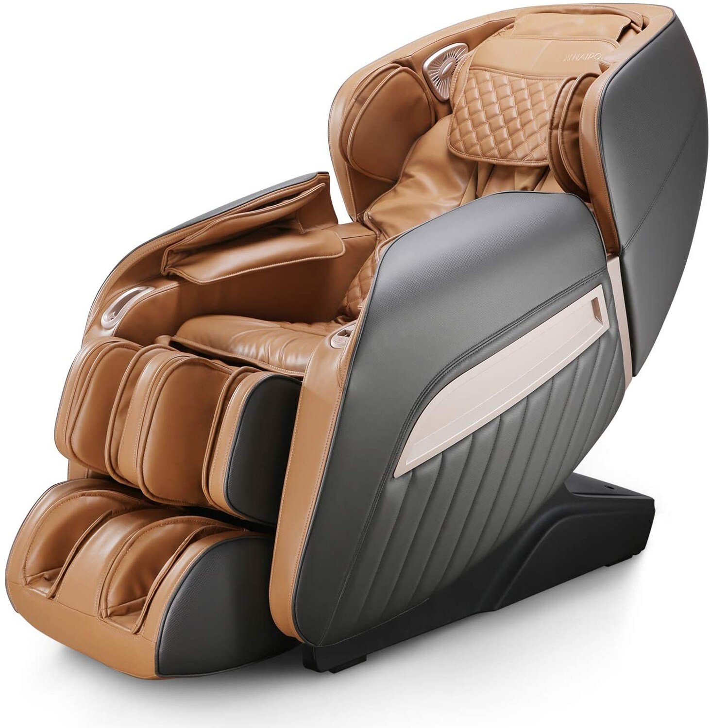 NAIPO MGC-A350BR, Massagesessel Shiatsu Massagestuhl Zero Gravity für Ganzkörper, mit Heizung, SL Track, Klopfen, Kneten, Luft-Massage-System, USB, Bluetooth 3D Surround Sound Musik, Für Zuhause und Büro - Braun