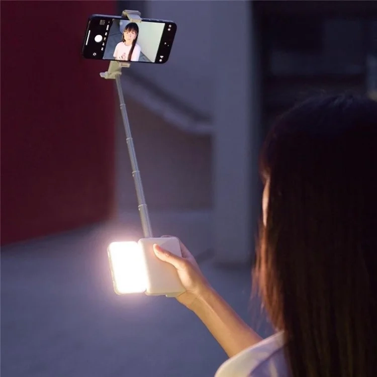 (95-520mm) Handyhalterung 360° Drehbare Selfie Stick mit LED-Licht & Tisch-Stativ-Funktion / Anti-Shake / Ausziehbar / Live Streaming - Weiss