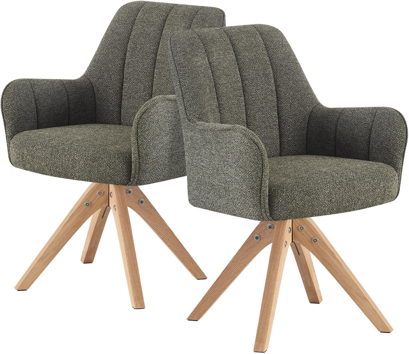 DUBI Möbel® Premium Esszimmerstühle Thomas-FINA 2er Set – Armlehnstuhl drehbar mit Federkernpolsterung, Massivholzgestell Eiche, 150kg belastbar, hochwertig verarbeitet, grün