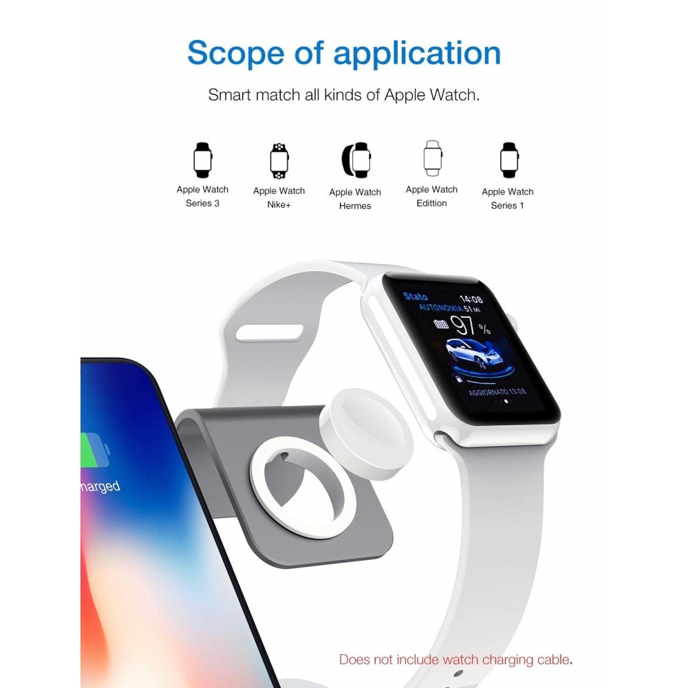 3in1 Qi Wireless Fast Charger Ladegerät (10W / 7.5W) für iPhone / Apple Watch / Airpods mit Multifunktions Halterung - Grau