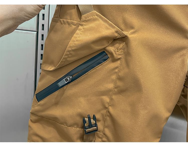 Lorencho - Effen cargoshorts met elastische taille en gespen