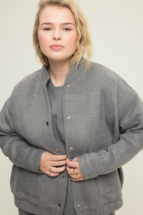 Blouson, oversized, Wolloptik, Collegekragen, elastischer Saum