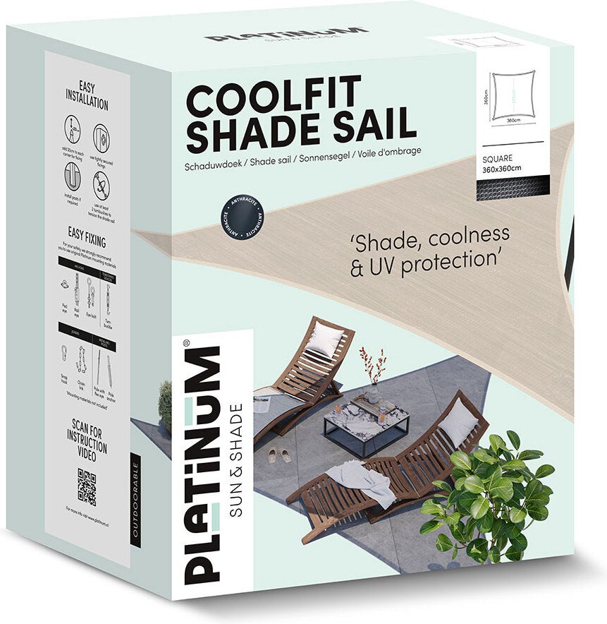 Platinum schaduwdoek vierkant Sun & Shade Coolfit grijs 360 x 360 cm