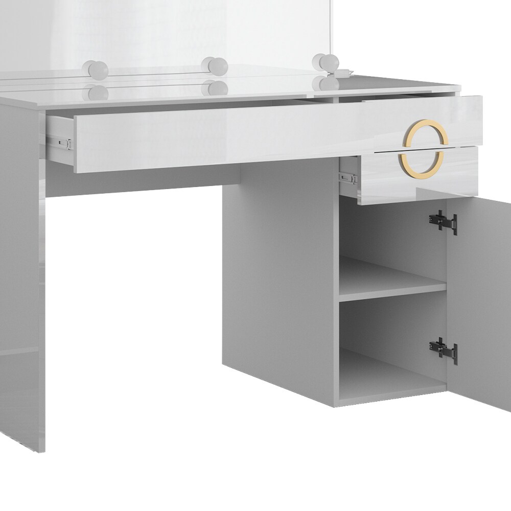 Vicco Schminktisch Adela Weiß Hochglanz, 115 x 76,4 cm mit Spiegel, LED
