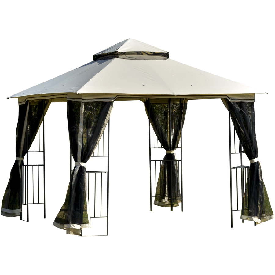 Outsunny Gartenpavillon mit Doppeldach beige