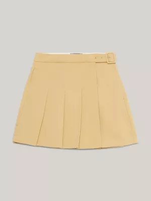 Minissaia chino plissada com cinto e modelagem flare