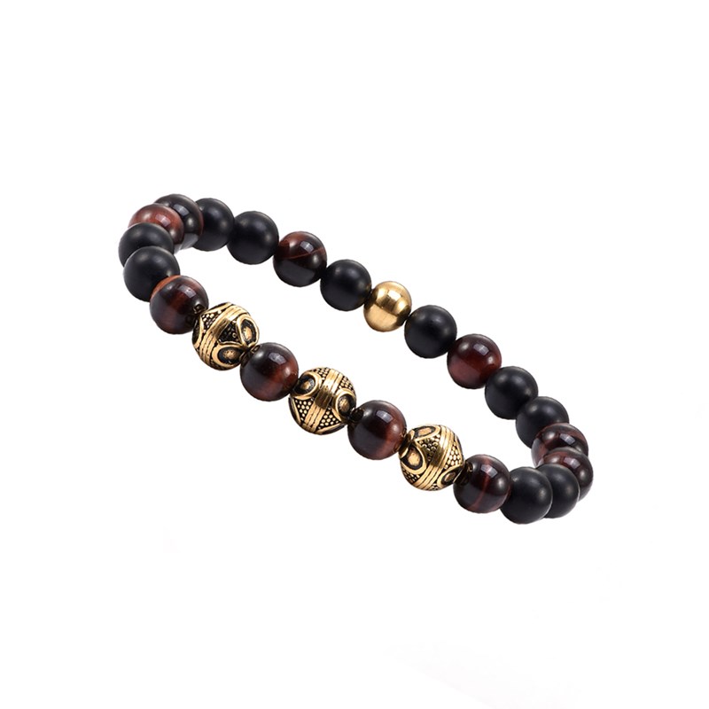Bracelet Perles Pierres Naturelles oeil De Tigre Rouge Doré-Small-16cm