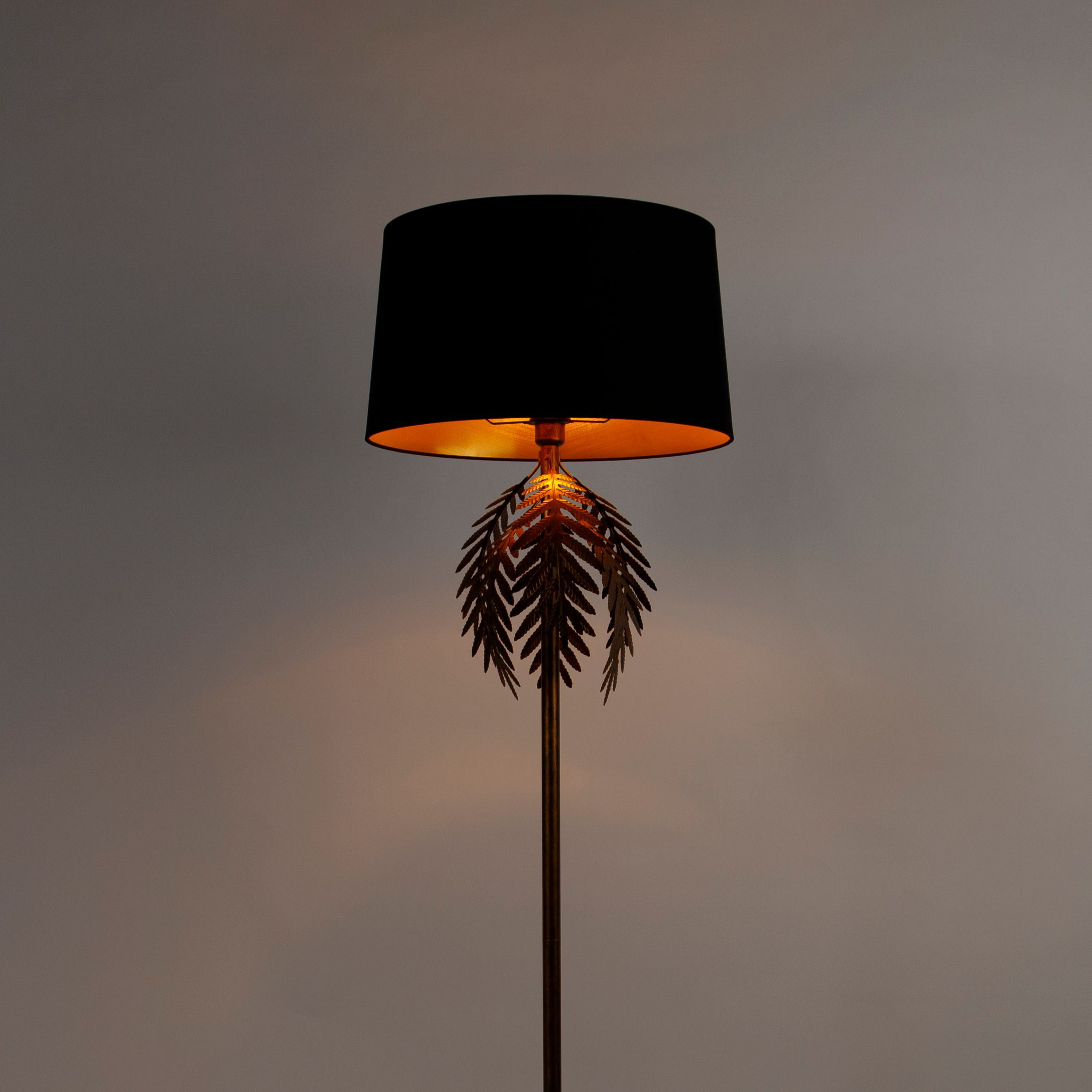 Vloerlamp goud 145 cm met katoenen kap zwart 50 cm - Botanica