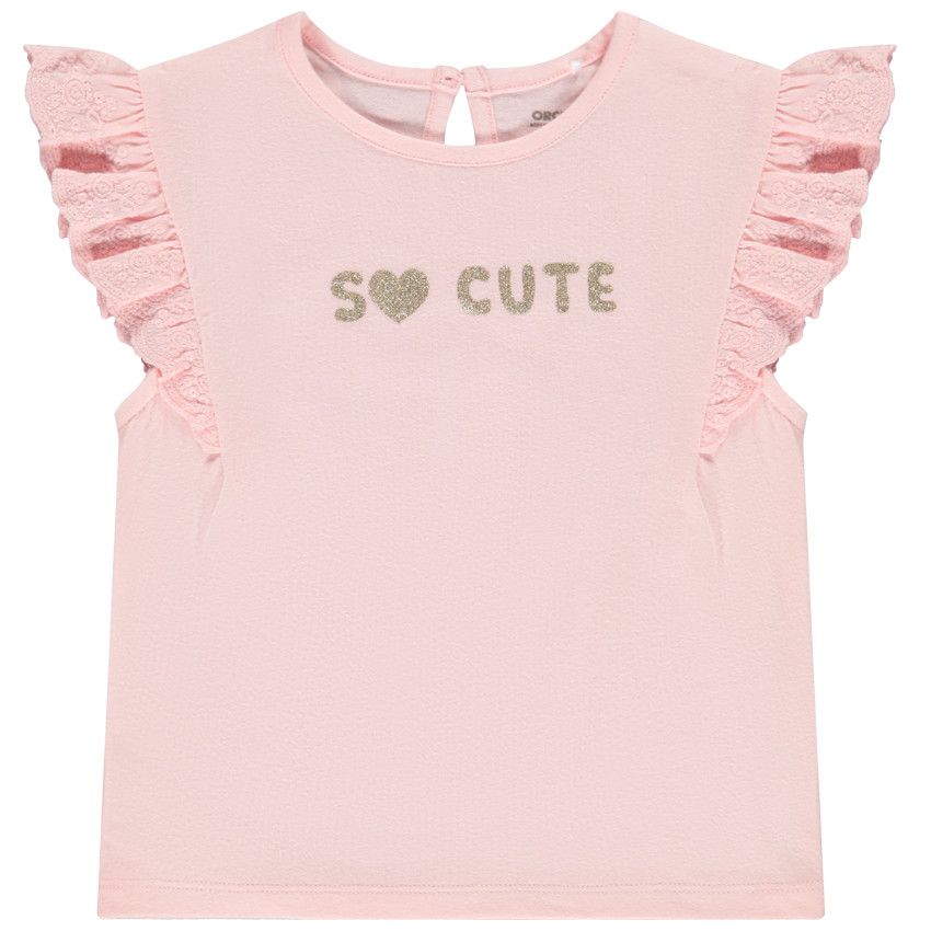 T-shirt manches courtes volantées en jersey avec print glitter pour bébé fille - Rose